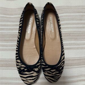 French Sole Zebra-Print Flats in Beige and Black with Blue Soles